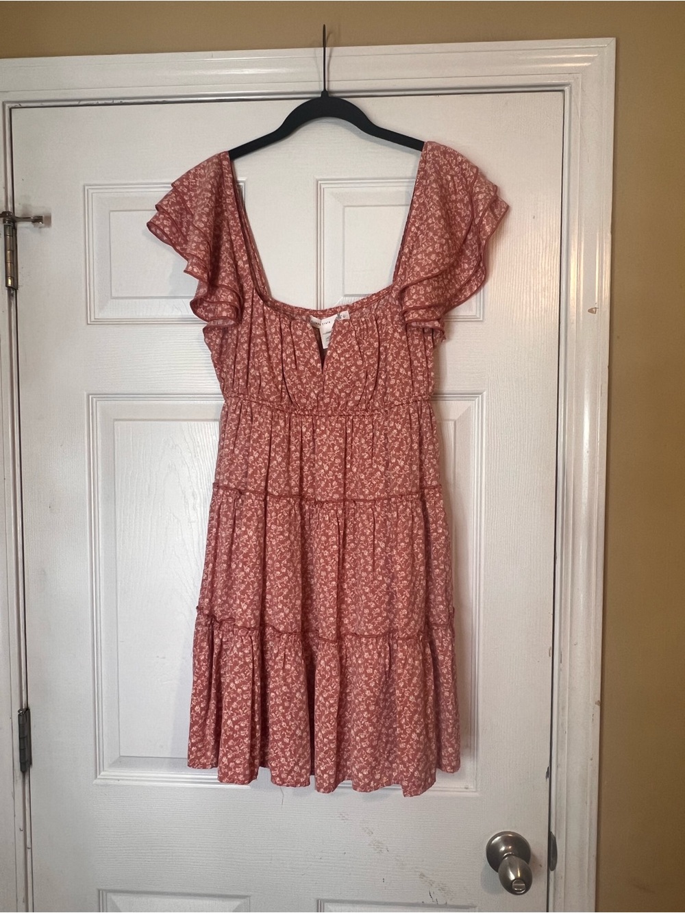 Altar’d State Floral Tiered Mini Dress Boho Flutter Sleeve V Neck Size L